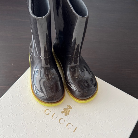 Gucci Other - Gucci Kids Glossy Black Boots with Yellow Trim